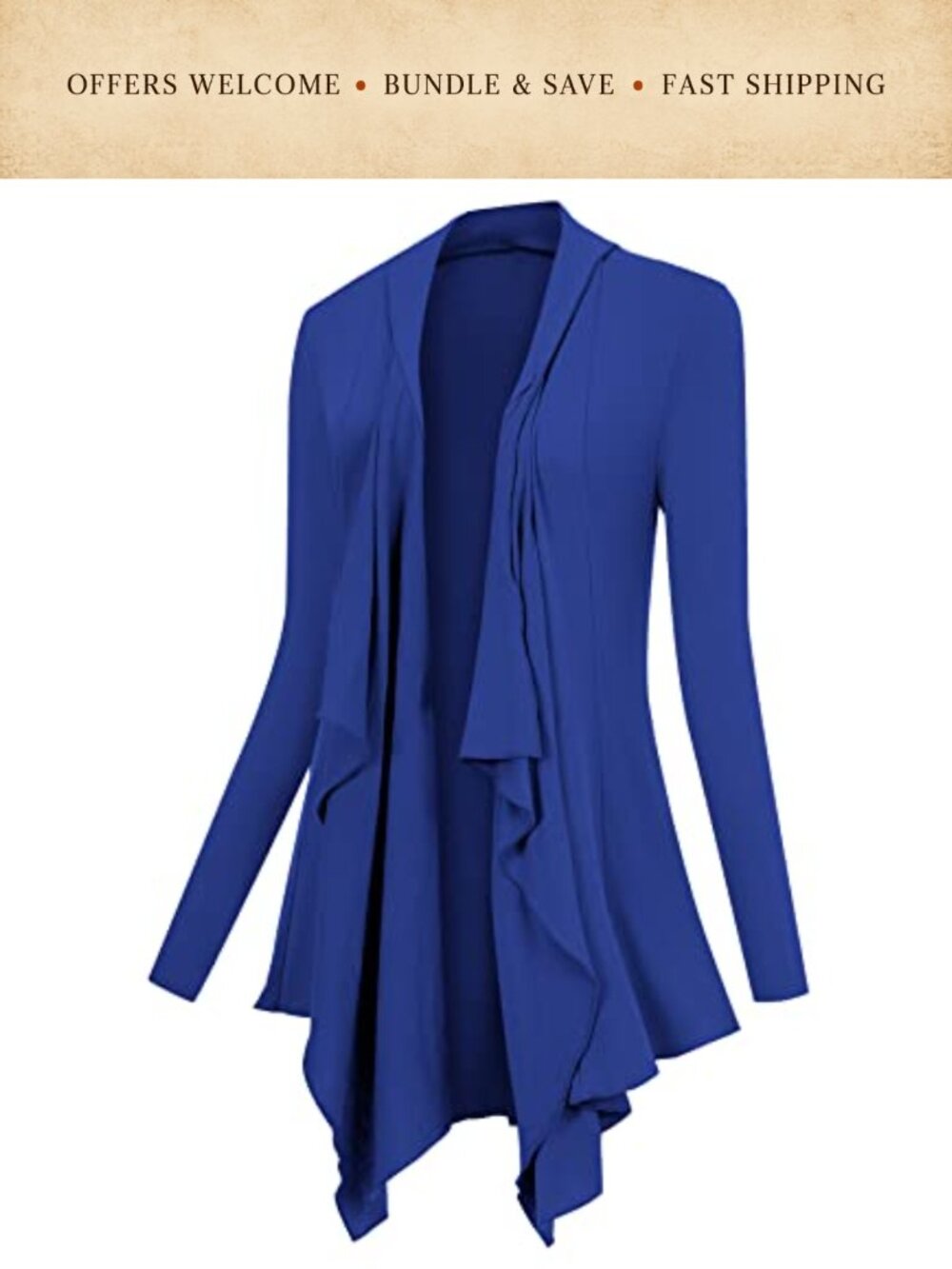 Open Front Draped Cardigan Long Sleeve Lightweight Asymmetrical Hem
